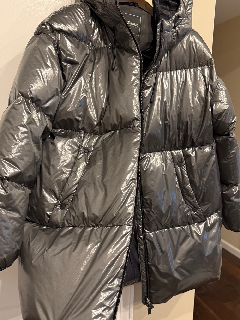 Herno Metallic Silver Hooded Puffer Coat Women